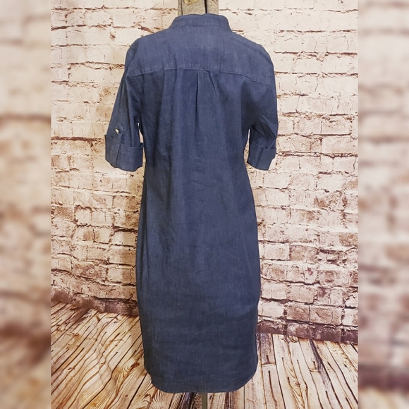 NWT Anne Klein Denim Shift Dress Zipper Neck Tab Sleeves Size 4 - Picture 6 of 8